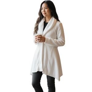 Sandwich L Women's Ivory Open-Front Shawl Collar Fleece Sweater Jacket